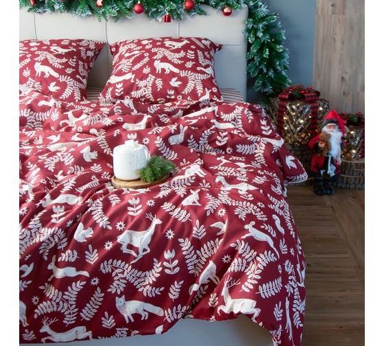 Комплект постельного белья Этель дуэт Christmas time 143х215 см - 2 шт, 220х240 см, 70х70 см -2 шт, поплин 7733870