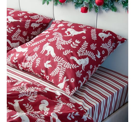 Комплект постельного белья Этель дуэт Christmas time 143х215 см - 2 шт, 220х240 см, 70х70 см -2 шт, поплин 7733870