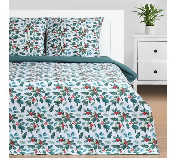 Комплект постельного белья Этель дуэт Winter berries 143х215 см 2 шт, 220х240 см, 70х70 см 2 шт, поплин 9823927