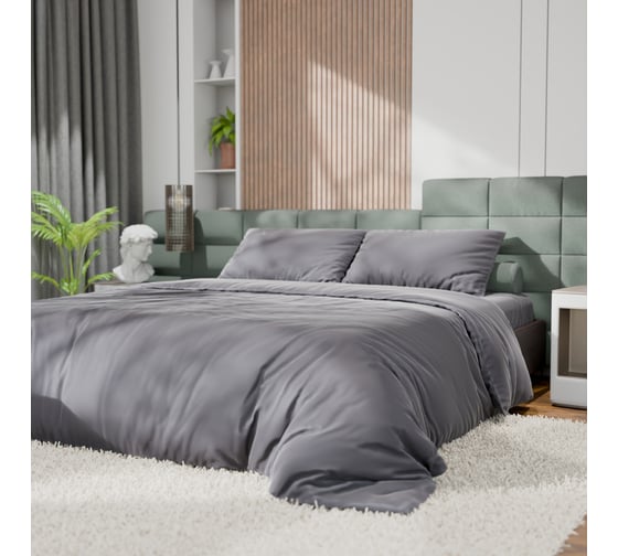 Комплект постельного белья Этель Евро Tencel 200х220 см, 230х245 см, 50х70см-2шт, цв. серый 10655047