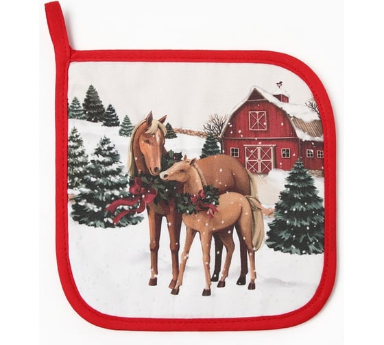 Прихватка Этель Нorse family саржа, 19x19 см, 100% хлопок, ватин 250 г/м2 10366973 1