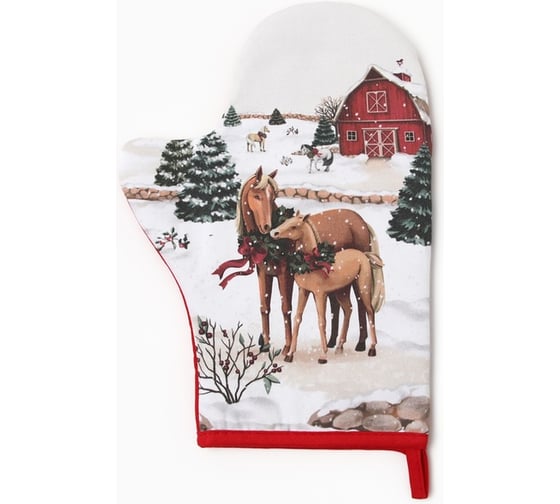 Варежка-прихватка Этель Нorse family 20x28 см, саржа, 100% хлопок, ватин 250 г/м2 10366972 1
