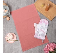 Набор кухонный Этель Love варежка 20x28 см, полотенце вафля 35x60 см 10754578