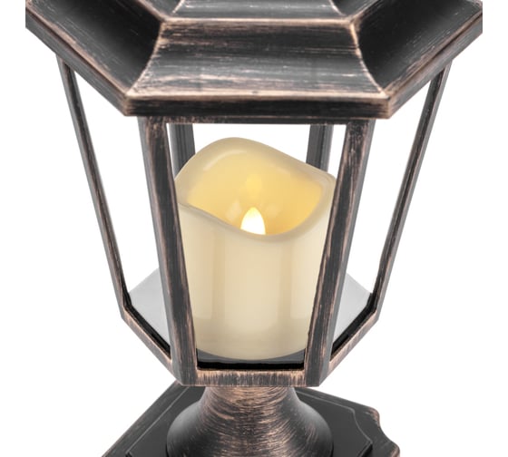 Декоративный фонарь на подставке со свечкой Neon-Night бронзовый корпус, 14,5x17x31 см, теплый белый 513-058