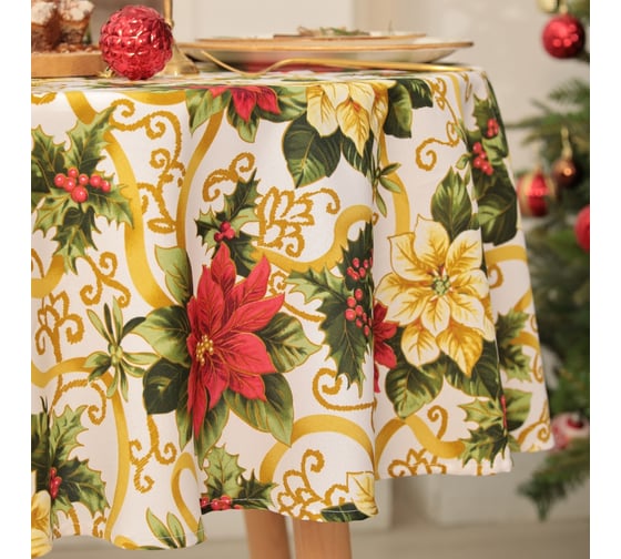 Скатерть Доляна Праздничные украшения диаметр 145 см, 100% п/э, 140 гр/м2 10643127 1