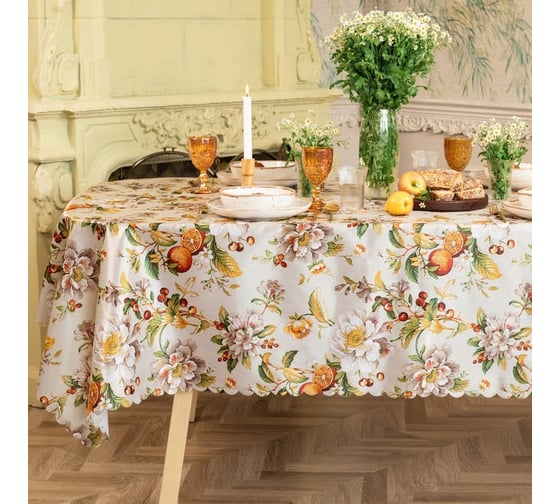 Скатерть Доляна Цветочный день 145x300 см, 100% п/э 10389103 1
