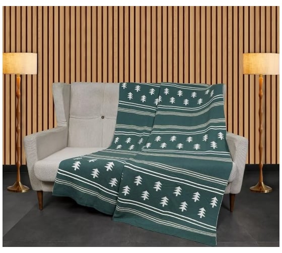 Плед Arya Home хлопок 127x152 см Jolly Spirit Темно-зеленый, Кремовый 8680943241573
