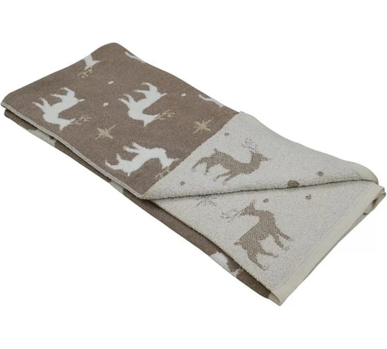 Плед Arya Home хлопок 127x152 см Cheerful Reindeers Светло-коричневый, Белый 8680943241559