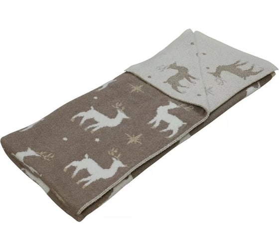 Плед Arya Home хлопок 127x152 см Cheerful Reindeers Светло-коричневый, Белый 8680943241559