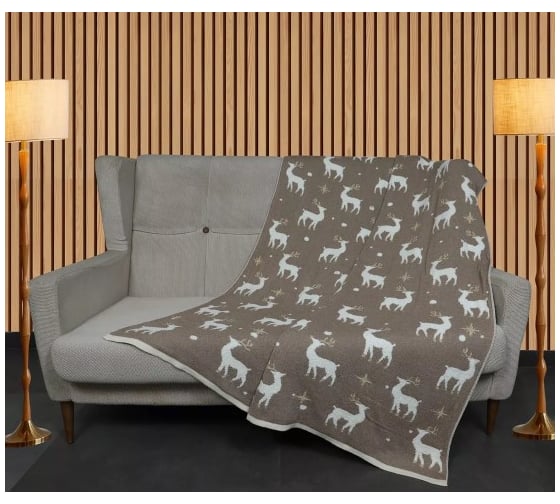 Плед Arya Home хлопок 127x152 см Cheerful Reindeers Светло-коричневый, Белый 8680943241559