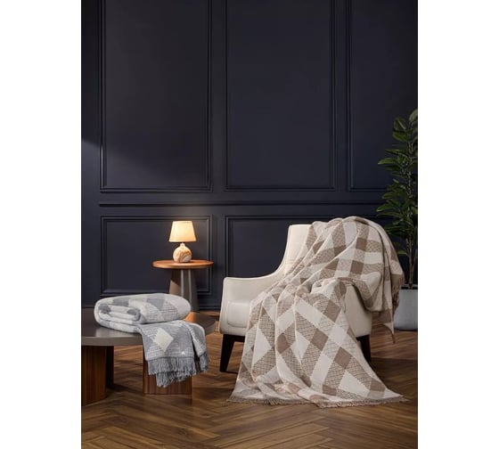 Плед Arya Home хлопок 200x220 см Adore Бежевый, Белый 8680943231758