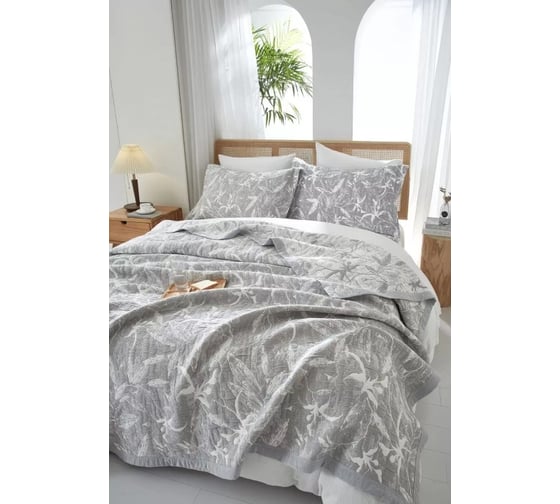 Покрывало хлопковое Arya Home 180x240 см Dentate Серый 8680943245717