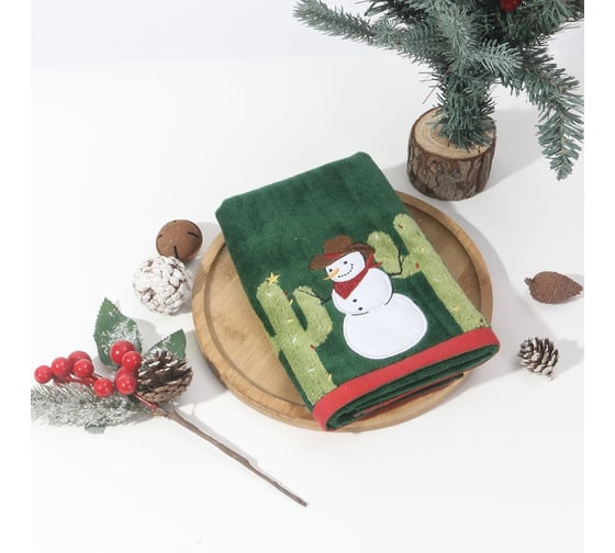 Полотенце Arya Home c Вышивкой Рождество 40x60 см Snowboy Темно-зеленый 8680943241788