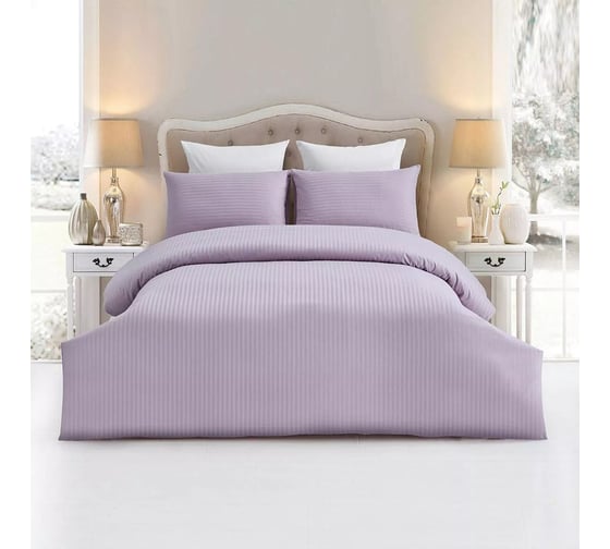 Пододеяльник Arya Home Arya полосатый сатин, 200x220, Otel, лиловый 8680943076649 1