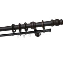 Деревянный круглый двухрядный составной карниз тренд УЮТ D28 деревянная фурнитура, фактурная штанга, цвет венге, 275 см 2135390