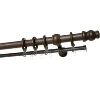 Двухрядный круглый деревянный карниз тренд УЮТ D28 деревянная фурнитура, фактурная штанга, цвет каштан, 225 см 2135658