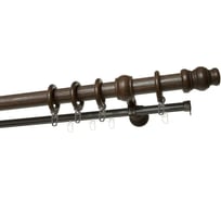 Двухрядный круглый деревянный карниз тренд УЮТ D28 деревянная фурнитура, фактурная штанга, цвет каштан, 325 см 2135654