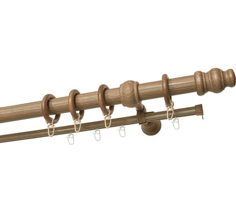 Двухрядный круглый деревянный карниз тренд УЮТ D28 деревянная фурнитура, фактурная штанга, цвет груша, 150 см 2135651