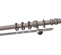 Деревянный круглый двухрядный составной карниз тренд УЮТ D28 деревянная фурнитура, фактурная штанга, цвет серый тик, 350 см 2135381