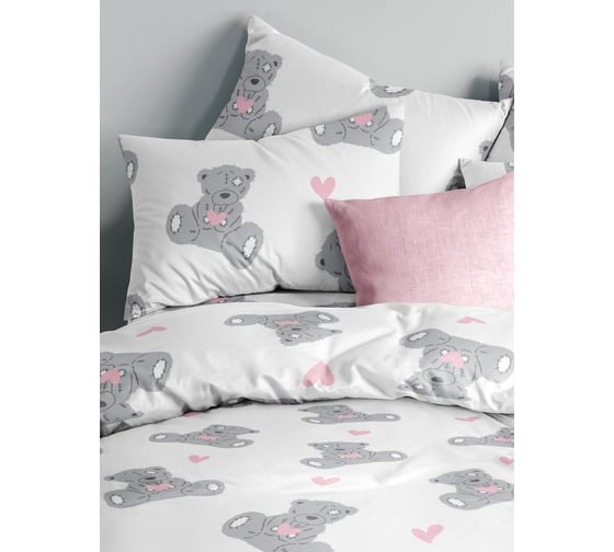 Комплект постельного белья Guten Morgen Бязь, рис.1163, Teddy 2 спальный Макси с нав. 50x70 см GMПБ-1163-175-220-50