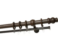 Карниз деревянный УЮТ Тренд круглый, двухрядный, D28, деревянная фурнитура, фактурная штанга, цвет каштан, 250 см 2135657