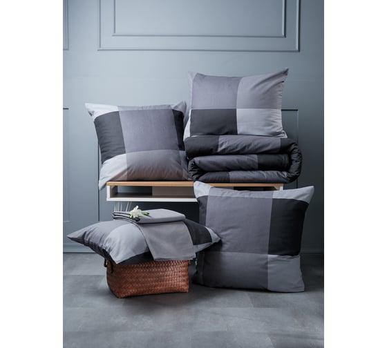 Комплект постельного белья Guten Morgen бязь, рис.1171, Gray cage 1.5 спальное, с наволочкой, 50x70 см GMБ-1171-143-150-50