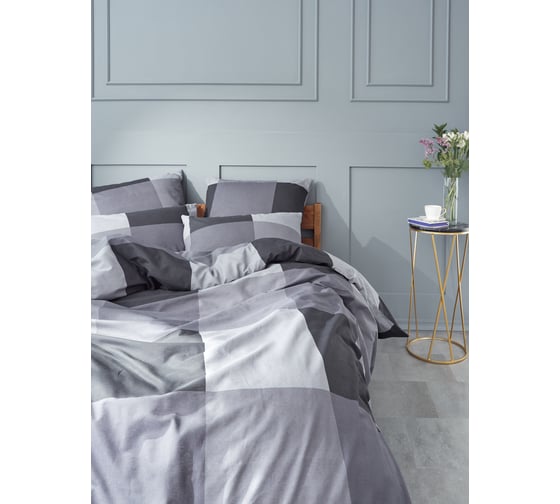 Комплект постельного белья Guten Morgen бязь, рис.1171, Gray cage Евро, с наволочкой, 50x70 см GMБ-1171-220-240-50