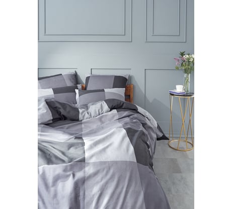 Комплект постельного белья Guten Morgen бязь, рис.1171, Gray cage Евро, с наволочкой, 70x70 см GMБ-1171-220-240-70