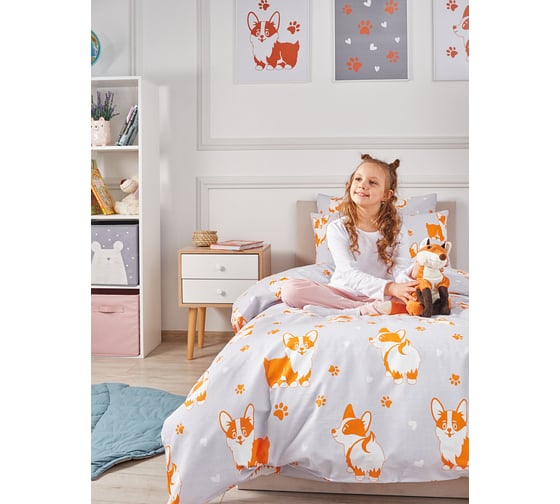 Комплект постельного белья для детей Guten Morgen бязь, рис.1169, Corgi 2 спальное Макси, с наволочкой, 70x70 см GMБ-1169-175-220-70