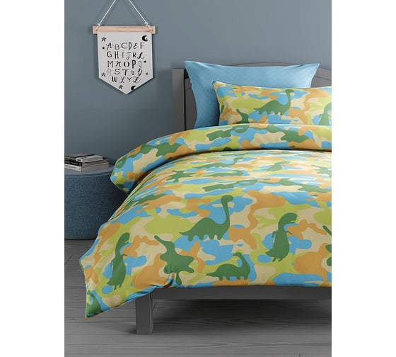 Комплект постельного белья для детей Guten Morgen поплин, рис.1068, Dino camouflage 2 сп. с наволочкой,70x70 см, на молнии ПБ-1068-175-180-70