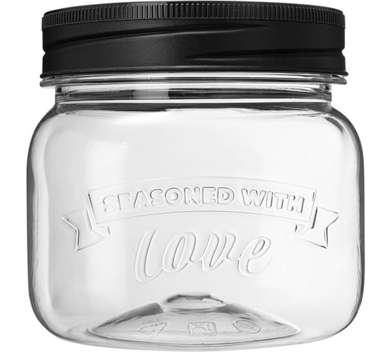 БАНКА КВАДРАТНАЯ С ЭМБОССИНГОМ LOVE KITCHEN 0,6Л (Черный) Phibo 440300113