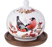 Сахарница Lefard ЛЕСНАЯ СКАЗКА СНЕГИРИ 380 мл, на деревянной подставке (кор=36 шт.) 85-2024