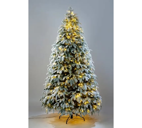 Ель искусственная новогодняя Crystal Trees ВЛАСТА заснеженная, с вплетенной гирляндой, 270 см, литье(РЕ)+ПВХ KP6127