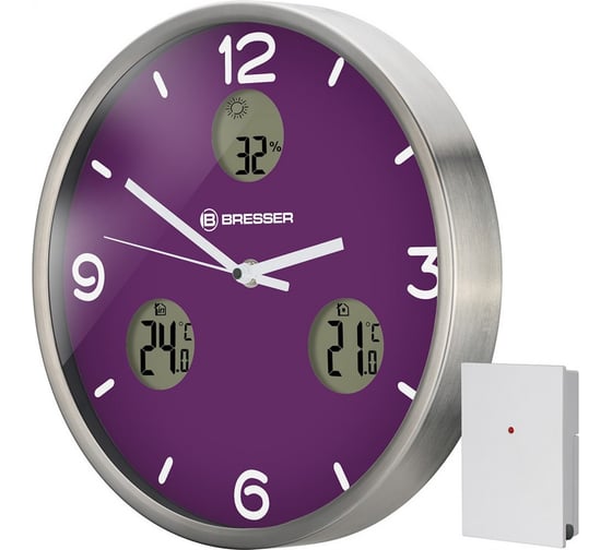 Настенные часы Bresser MyTime io NX Thermo/Hygro, 30 см, фиолетовые 76464 1