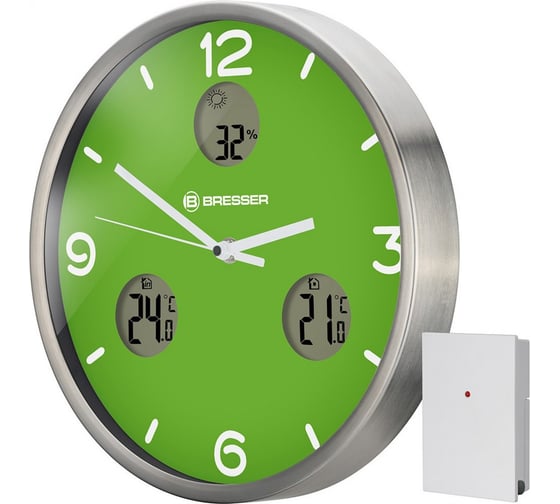 Настенные часы Bresser MyTime io NX Thermo/Hygro, 30 см, зеленые 76461 1