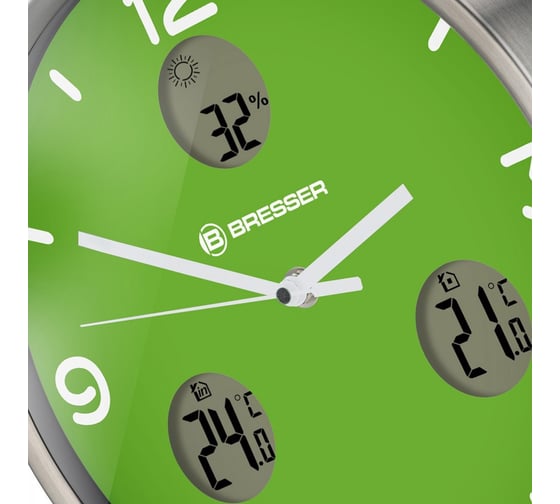 Настенные часы Bresser MyTime io NX Thermo/Hygro, 30 см, зеленые 76461
