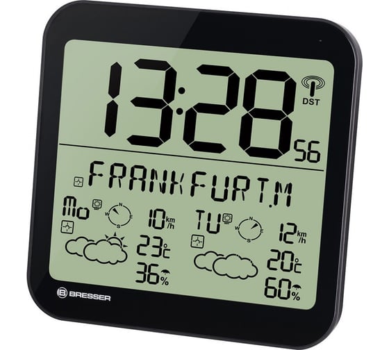 Настенные часы Bresser MyTime Meteotime LCD, черные 74648