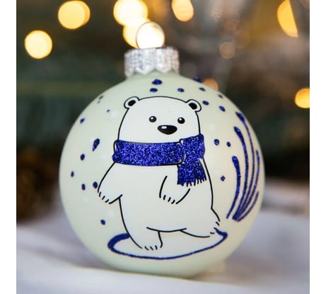 Елочный новогодний шар КОЛОМЕЕВ Веселый медвежонок, диаметр 6.5 см, из стекла УТ-00003043