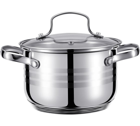 Кастрюля Regent inox со стеклянной крышкой, 5 л, 22x13,5 см, нержавеющая сталь, стекло, Linea CINTURA 93-CIN-05