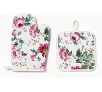 Кухонный набор Доляна 2 предмета, цветы розовые, прихватка 17х17 см, варежка-прихватка  26х16 см, 100% хлопок 10513453