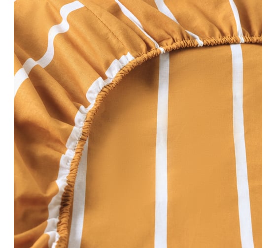 Простыня на резинке Этель 160*200*25 см Mustard stripes, 100% хлопок, поплин, 125 гр/м2 6632203