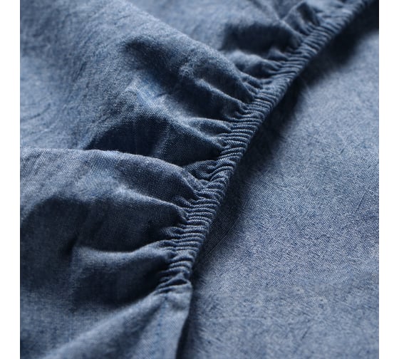 Простыня Этель Denim 160*200*25 см, цв.синий, жатый хлопок, 140 гр/м2, 100% хлопок 10836422