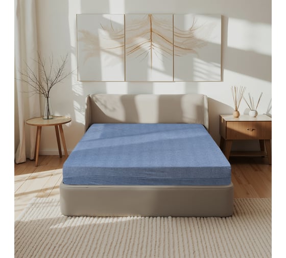 Простыня Этель Denim 160*200*25 см, цв.синий, жатый хлопок, 140 гр/м2, 100% хлопок 10836422