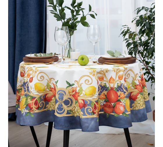 Скатерть Этель Southern fruits диаметр 215 см, 100% хлопок, саржа 190 г/кв.м 7587304