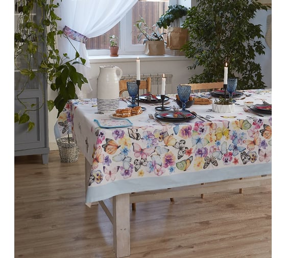Скатерть Этель Бабочки 180x147 см,100 % хлопок, репс 210 г/кв.м 4645822