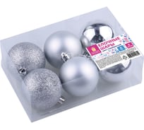 Елочные шары Золотая сказка 6 шт., пластик, 8 см, серебристые 590876