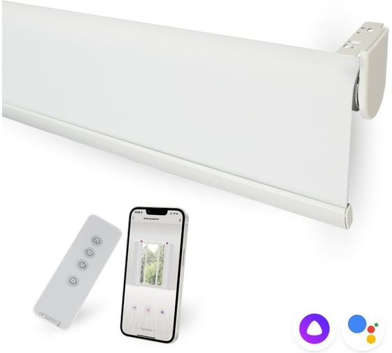 Рулонная штора с электроприводом DAUERHAFT 1.85х2 м, и пультом ДУ, Dauerhaft Zigbee, Димаут, белый (мотор справа) РШДРДб-1850 1