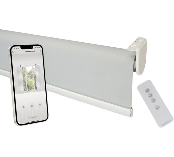 Рулонная штора с электроприводом DAUERHAFT 1.75х2 м, и пультом ДУ, Dauerhaft Zigbee, Димаут, серый (мотор справа) РШДРДс-1750 1