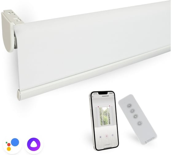 Рулонная штора с электроприводом DAUERHAFT 1.9х2 м, и пультом ДУ, Dauerhaft Zigbee, Блэкаут, белый (мотор слева) РШДРбб-1900-л 1