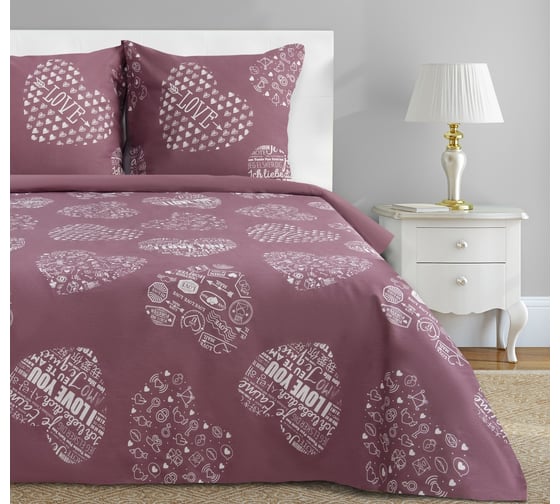 Комплект постельного белья Этель дуэт, Te amo (вид 2) 143x215 см 2 шт., 220x240 см, 70*70 см 2 шт, бязь 3988387 1